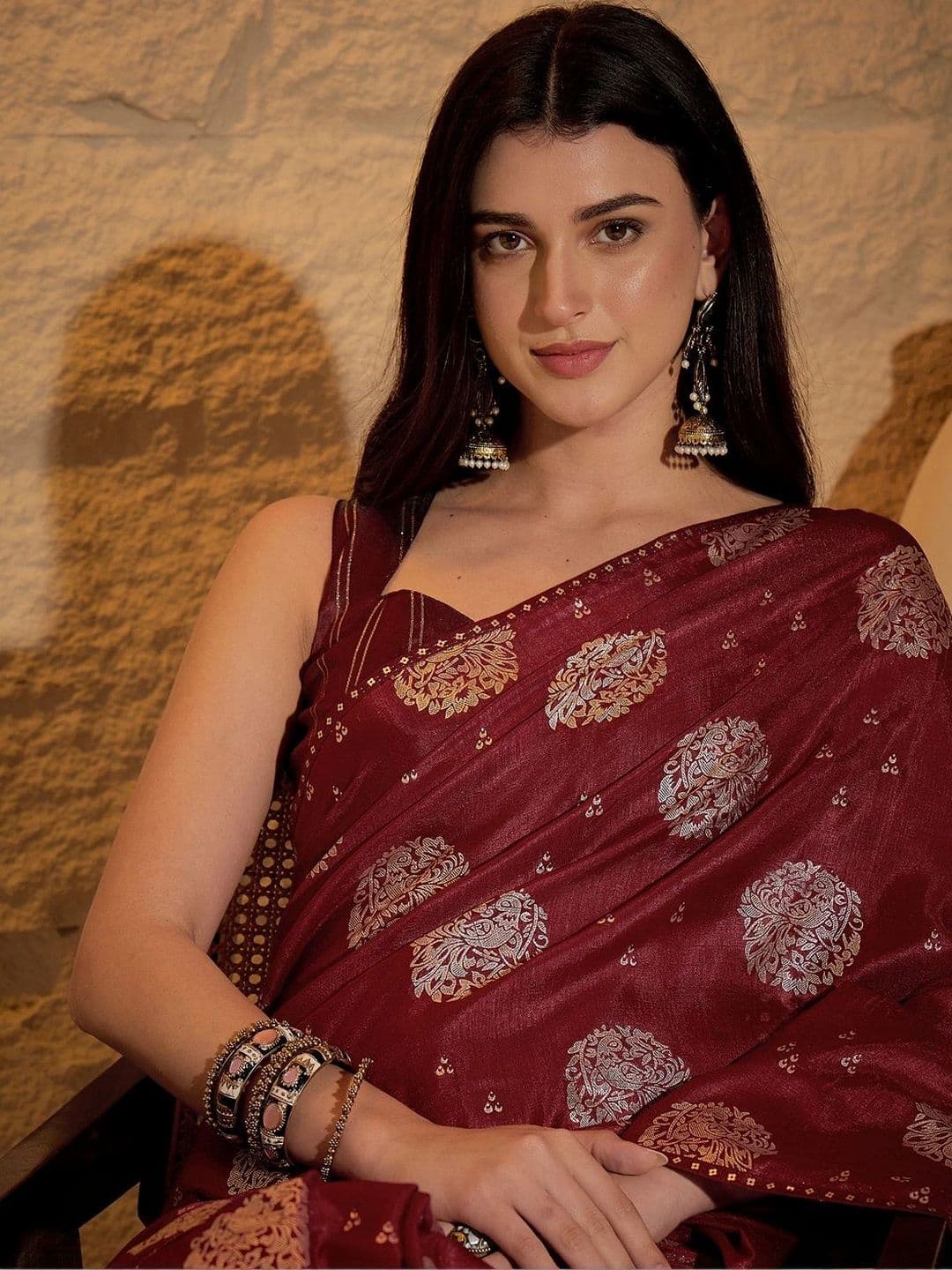 Sangria Woven Design Zari Poly Georgette Designer Saree thumbnail 5