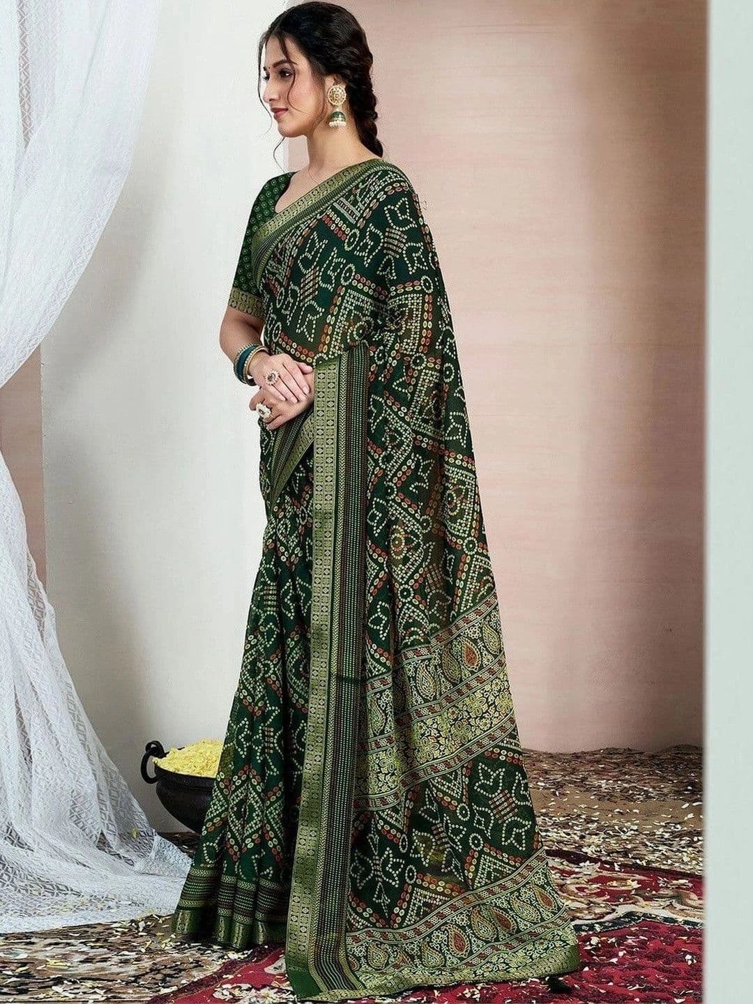 SANISA Bandhani Zari Pure Chiffon Saree thumbnail 3