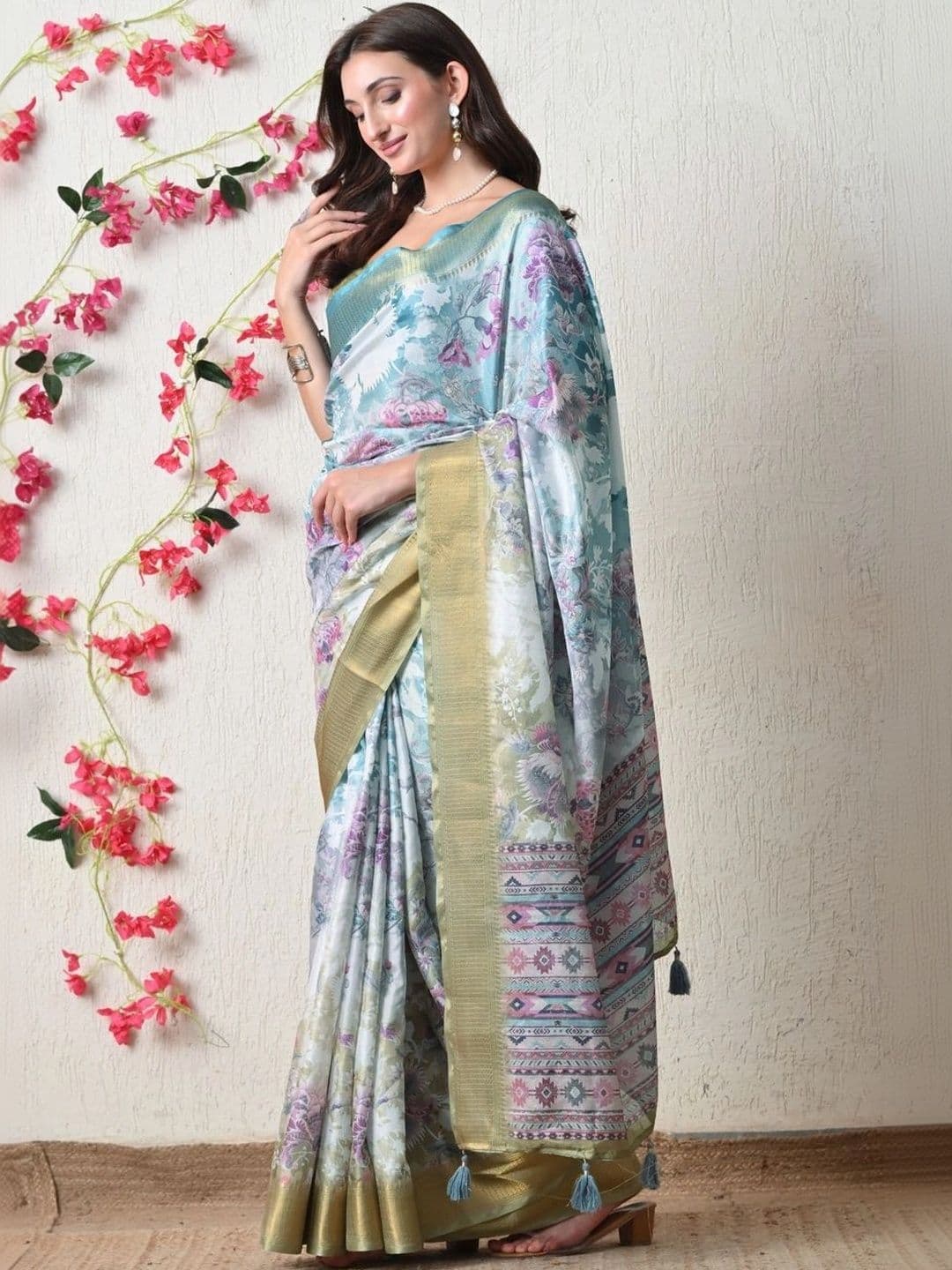 KALINI Women Floral Silk Cotton Saree thumbnail 5