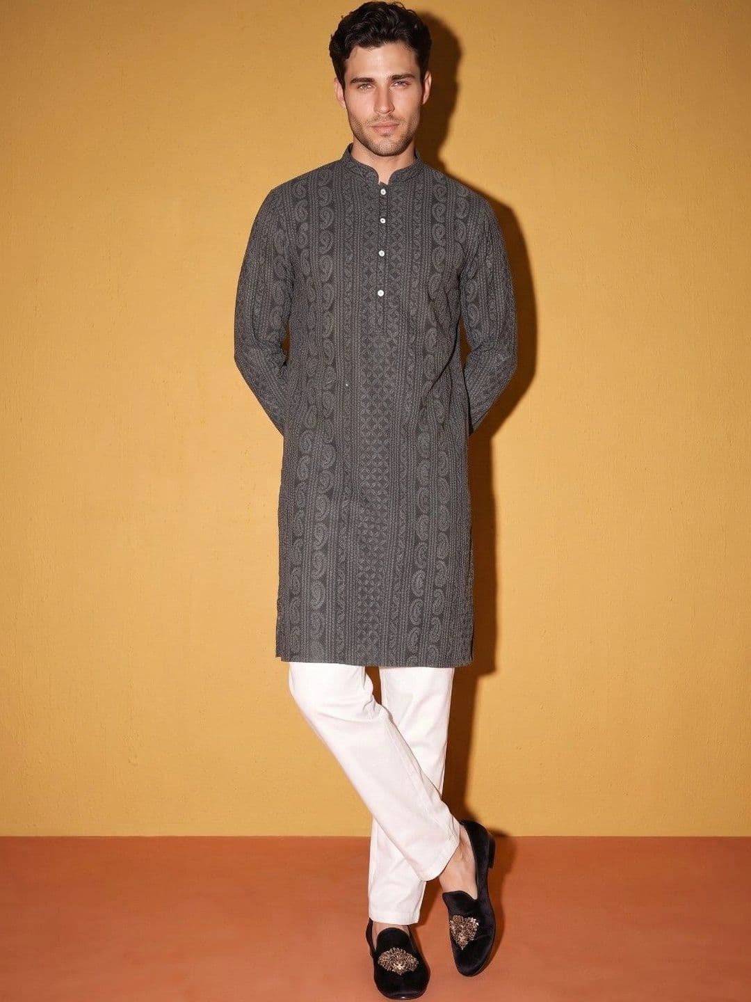 DRIP CHOWK Men Paisley Georgette Kurta thumbnail 3