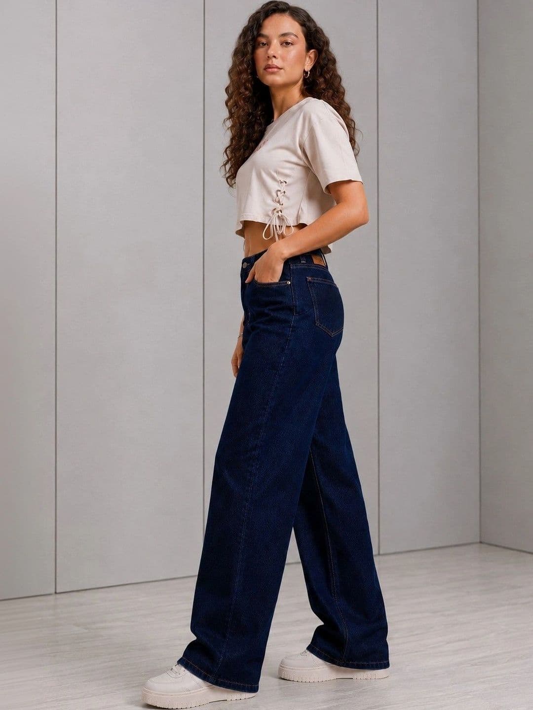 DressBerry Women Comfort Wide Leg High-Rise Stretchable Jeans thumbnail 3
