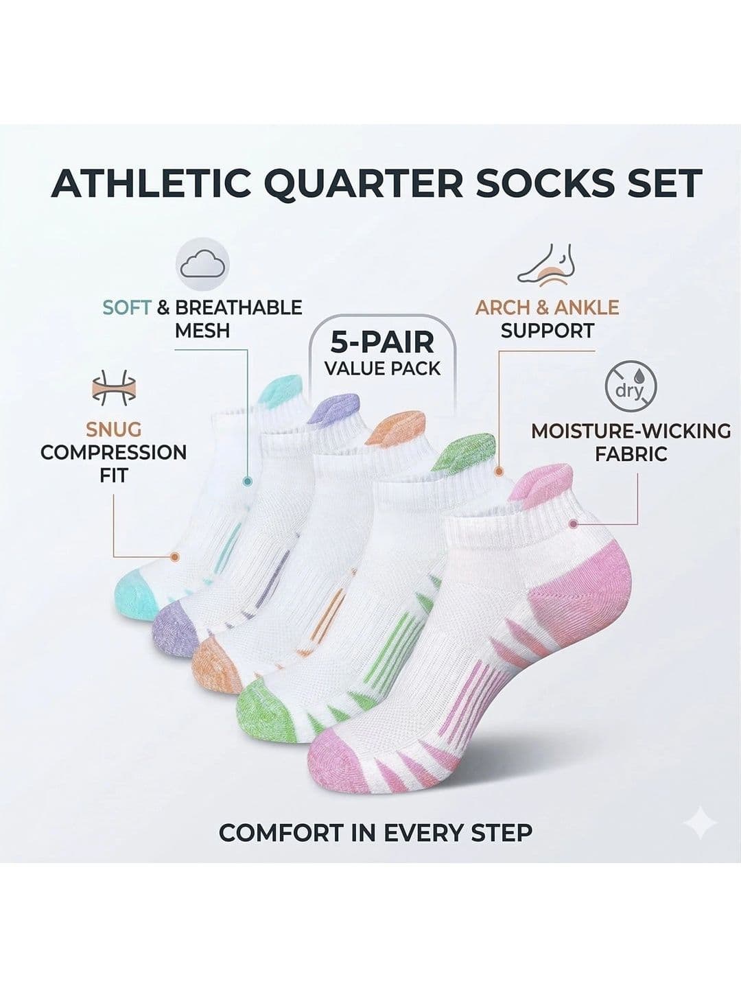 Moda Rapido Men Pack of 5 Cotton Blend Patterned Ankle Length Socks thumbnail 2