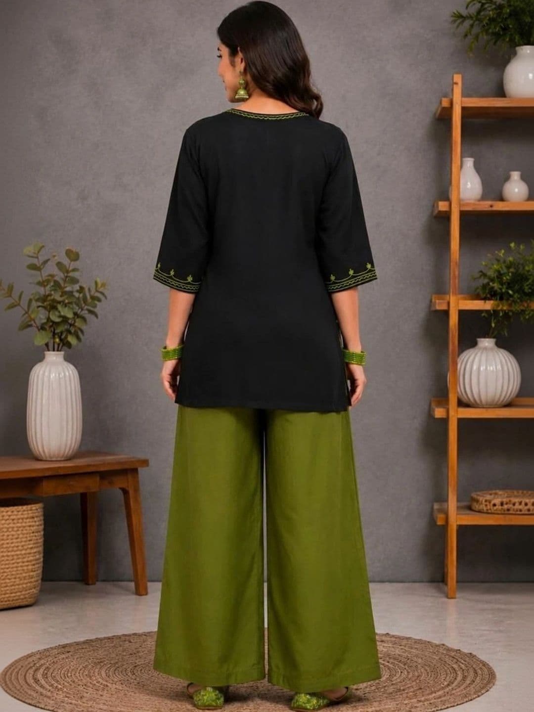 ASAD GARMENTS Women Ethnic Motifs Embroidered Regular Thread Work Kurti with Palazzos thumbnail 3
