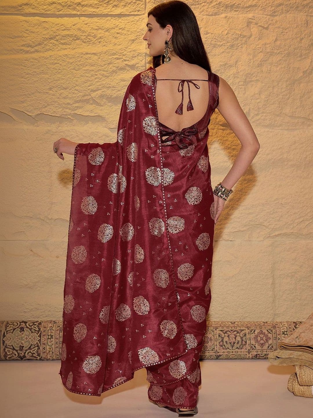 Sangria Woven Design Zari Poly Georgette Designer Saree thumbnail 7