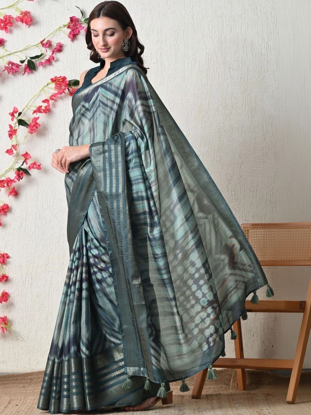 KALINI Tie and Dye Silk Cotton Saree thumbnail 7