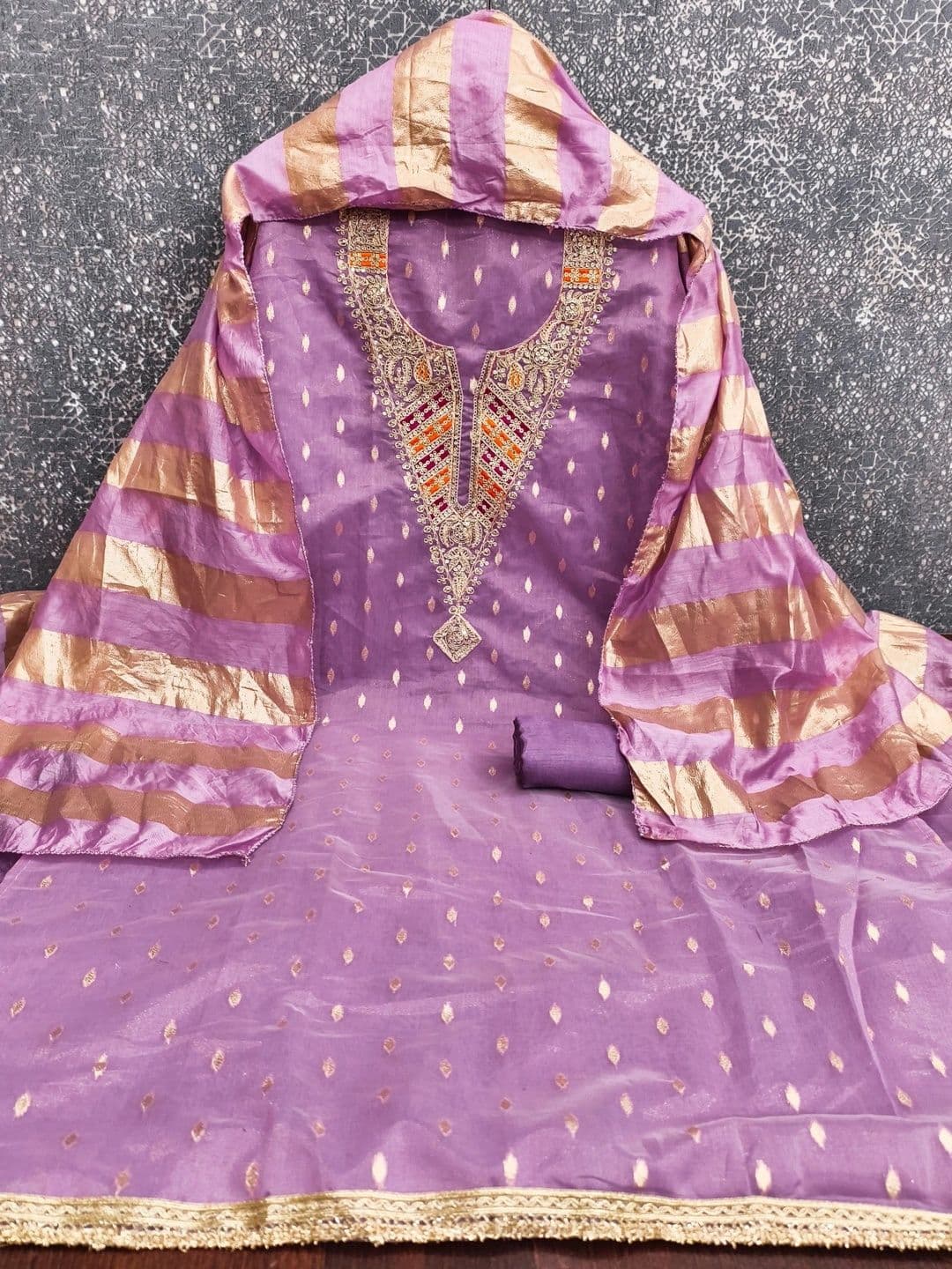 Dhaaga Ghar Embroidered Art Silk Unstitched Dress Material thumbnail 3