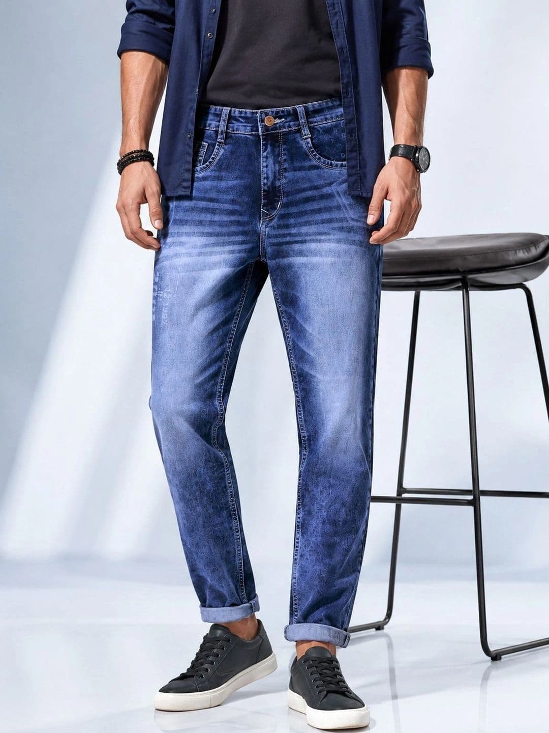 GEX Men Jean Regular Fit Mid-Rise Low Distress Printed Stretchable Jeans - view 1