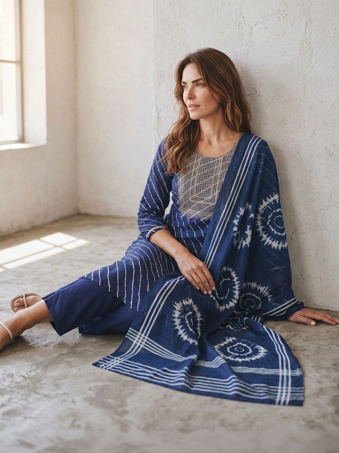 KALINI Women Ethnic Motifs Printed Regular Thread Work Kurta with Trousers & With Dupatta thumbnail 4