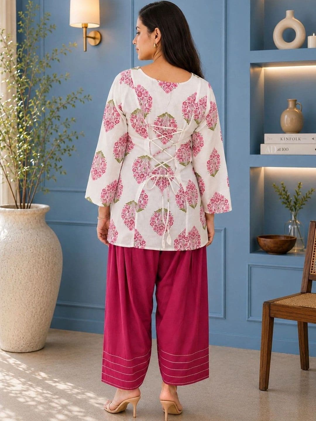 HERE&NOW Women Floral Printed Regular Pure Cotton Kurta with Patiala thumbnail 4