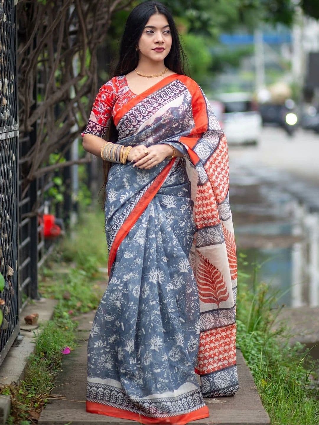 Moda Rapido Floral Pure Cotton Saree - view 1