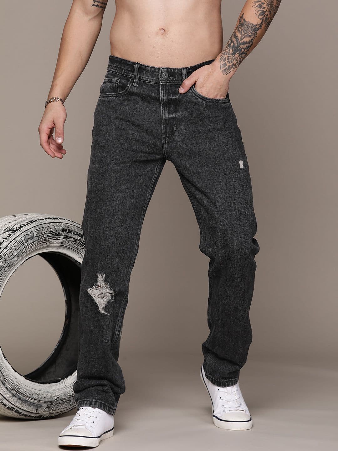 The Roadster Lifestyle Co. Relaxed Fit Pure Cotton Mildly Distress Light Fade Jeans - view 1