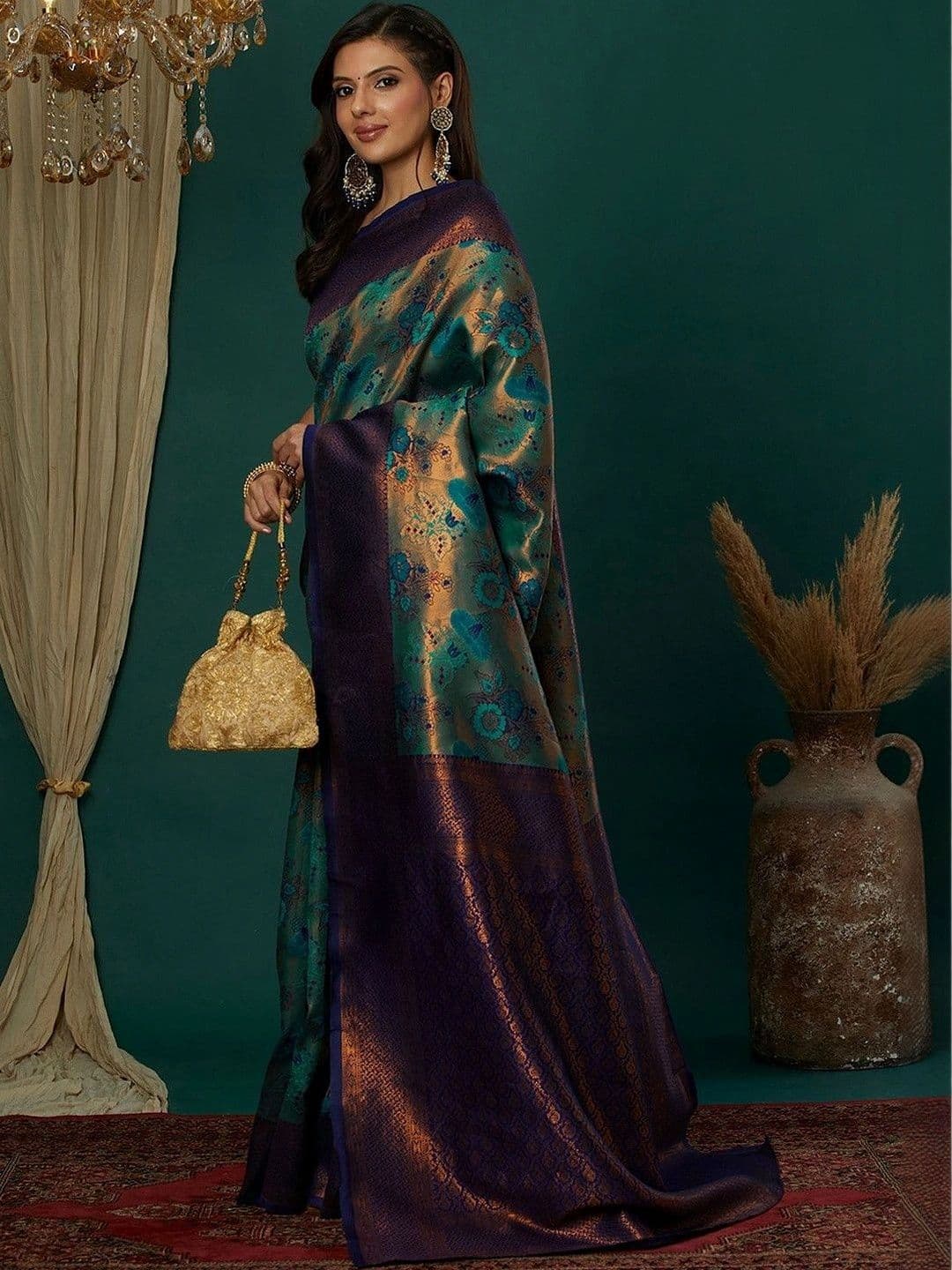SANISA Woven Design Zari Silk Blend Saree thumbnail 3