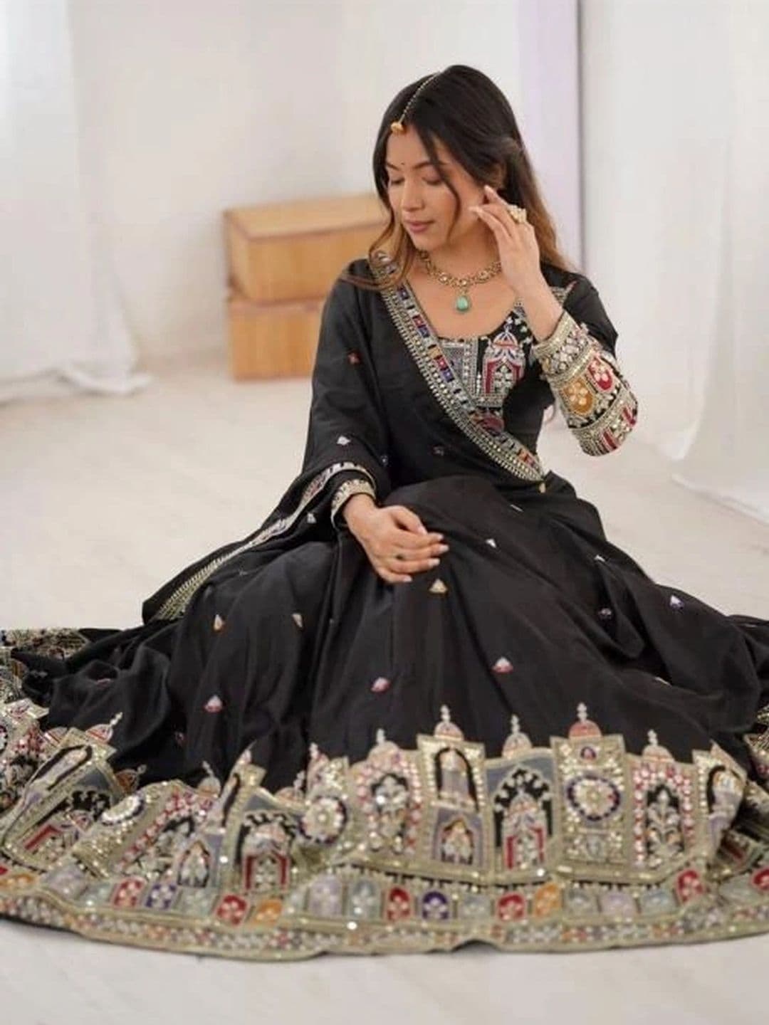 Vishu Saree Embroidered Mirror Work Ready to Wear Lehenga & Blouse With Dupatta thumbnail 5