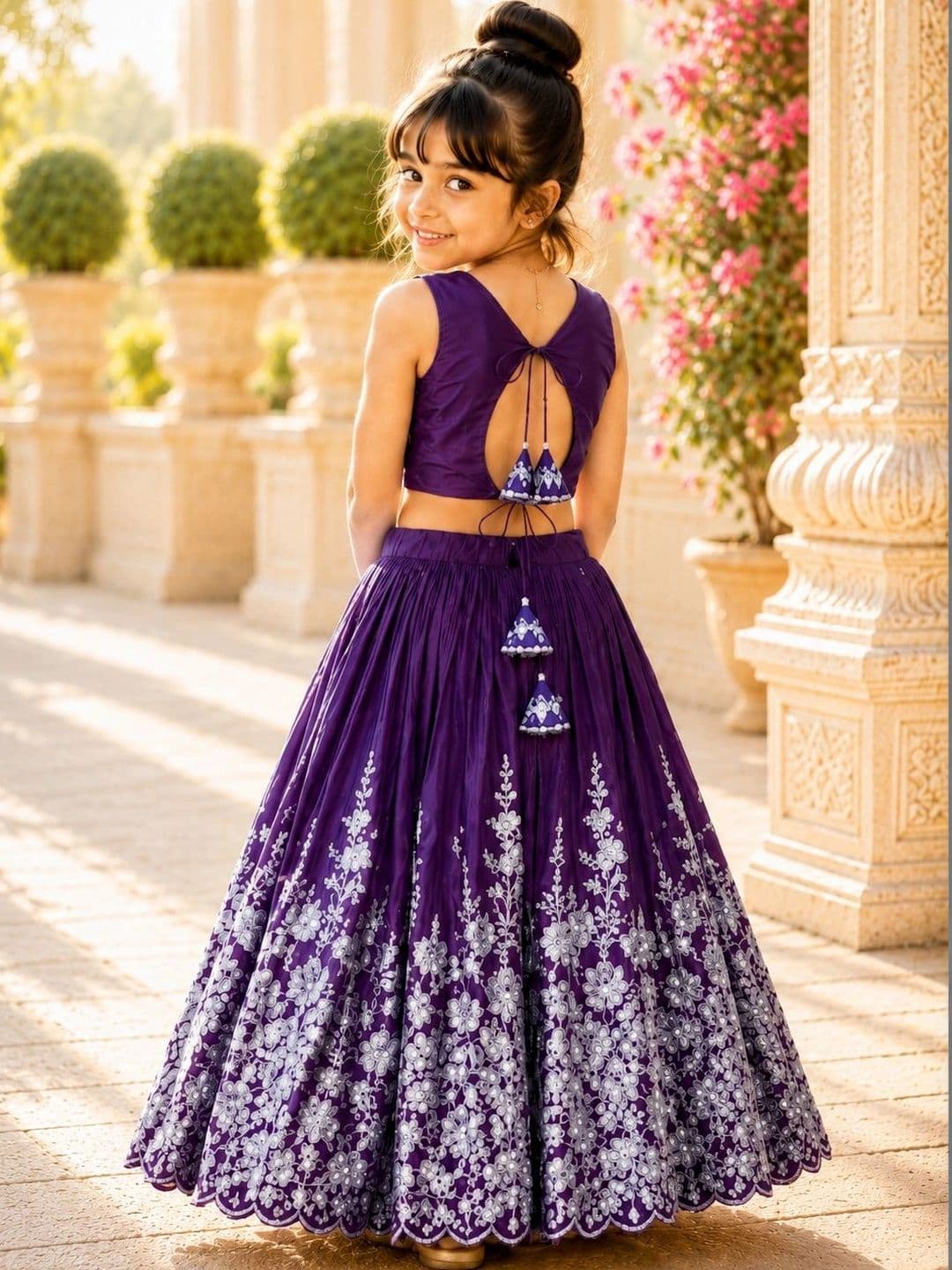 Sangria Girls Embroidered Thread Work Ready to Wear Lehenga & thumbnail 5
