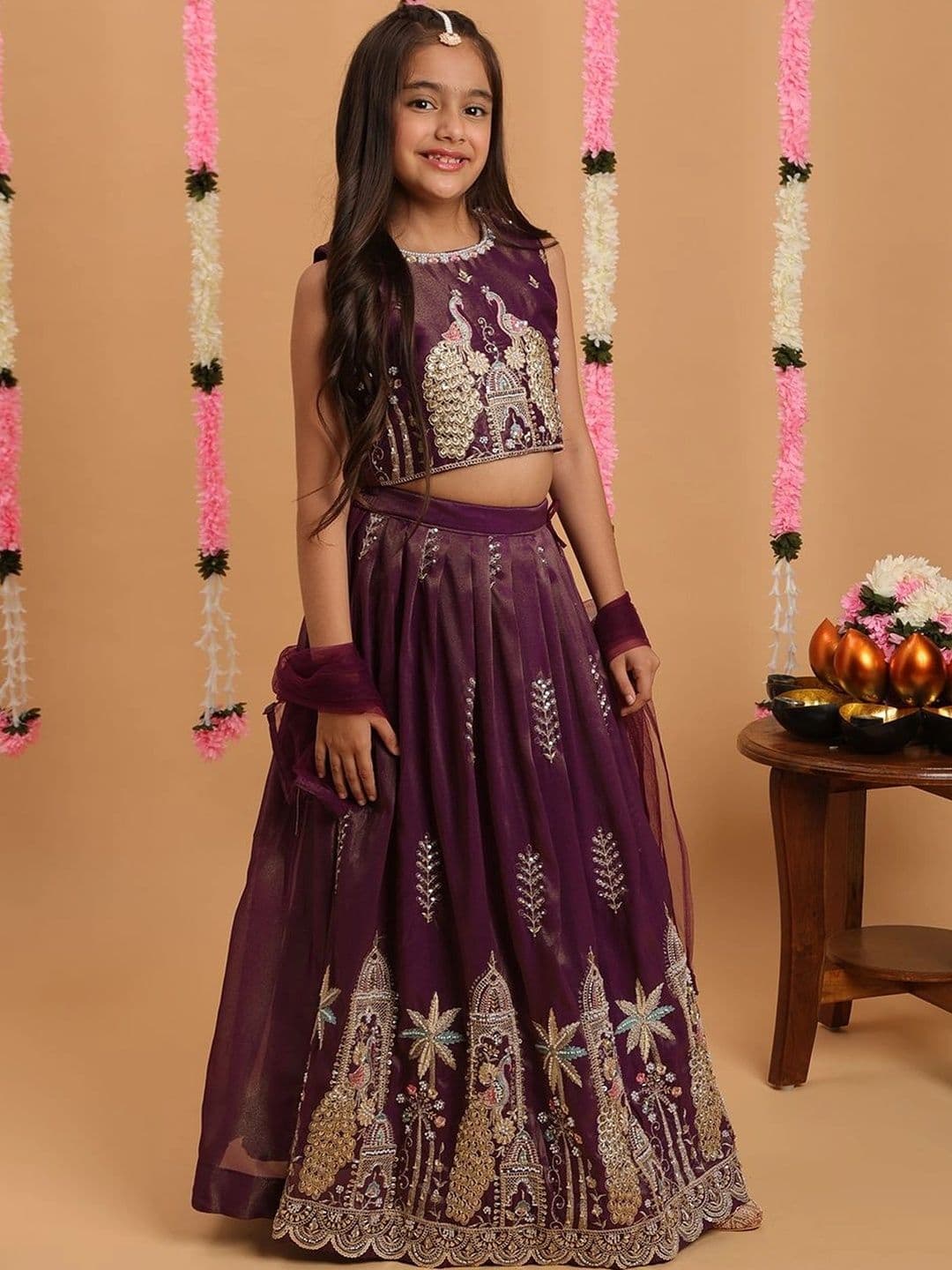 Tiny Kingdom Girls Embroidered Thread Work Ready to Wear Lehenga & Blouse With Dupatta thumbnail 2