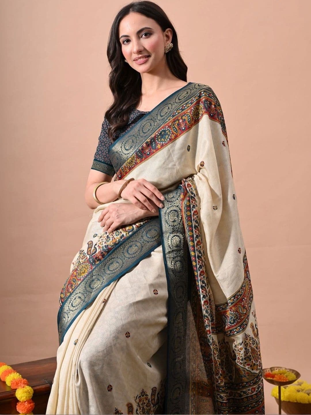 KALINI Woven Design Zari Silk Cotton Saree thumbnail 3