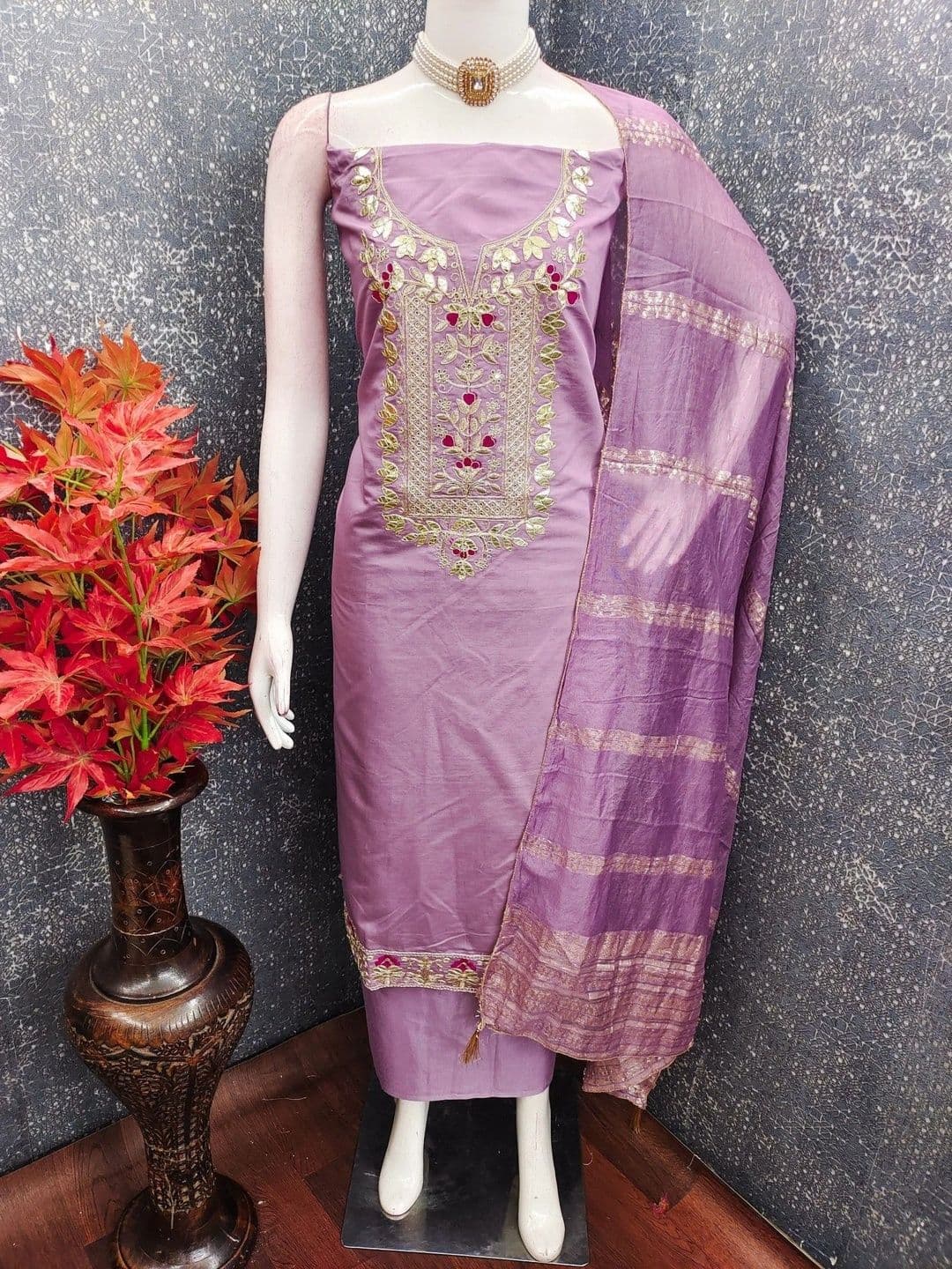 TAVAS Embroidered Pure Silk Unstitched Dress Material - view 1
