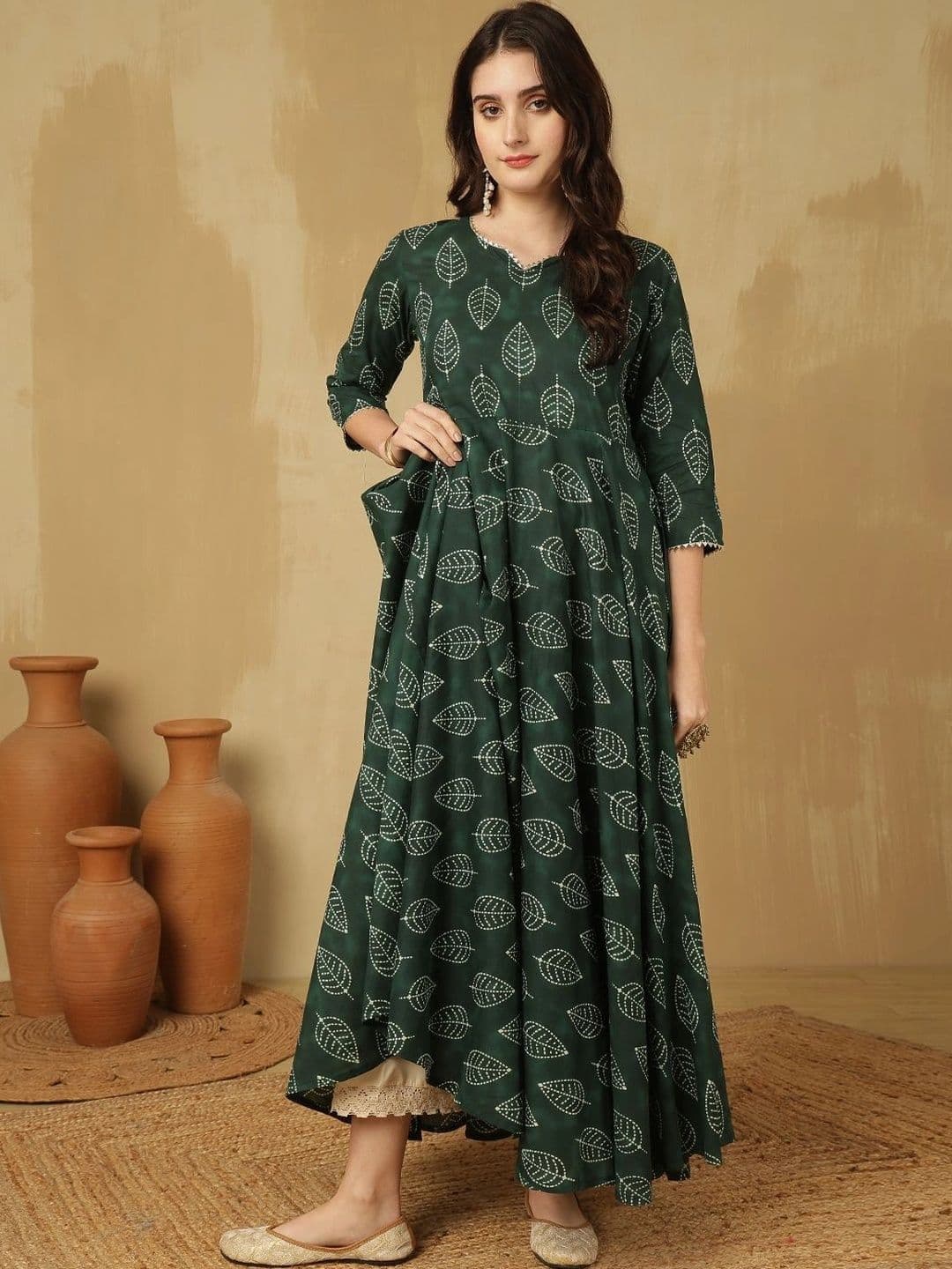 Sangria Women Ethnic Motifs Printed Cotton Anarkali Kurta thumbnail 7