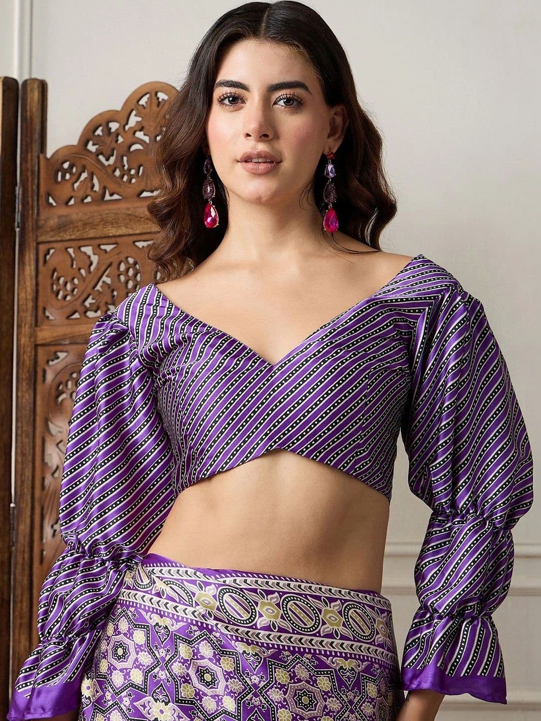 Saree mall Ajrak Block Pure Crepe Designer Block Print Sarees thumbnail 4