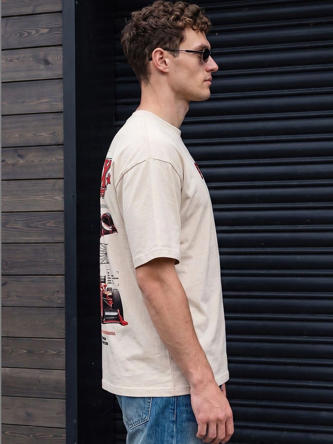 VEIRDO Men Printed Drop-Shoulder Sleeves Pure Cotton T-shirt thumbnail 6