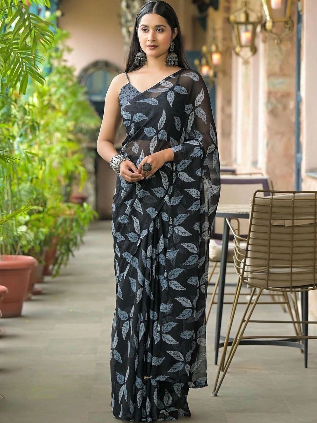 Pixie lane Floral Poly Chiffon Saree - view 1