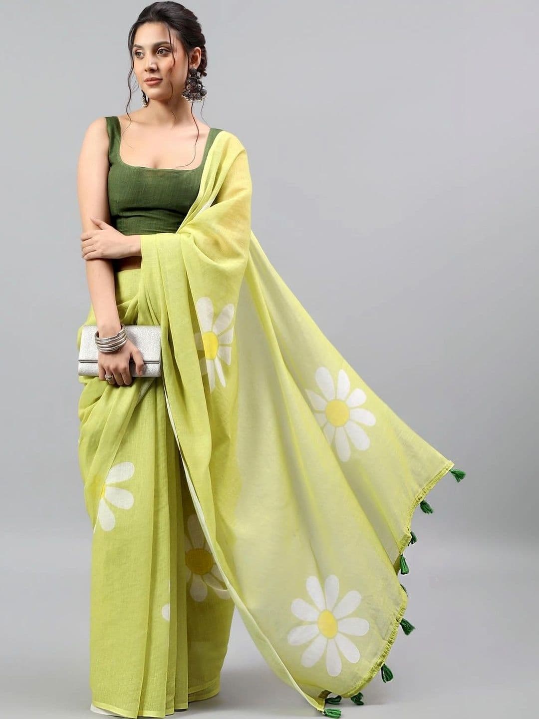 Pixie lane Women  Floral Linen Blend Saree thumbnail 5