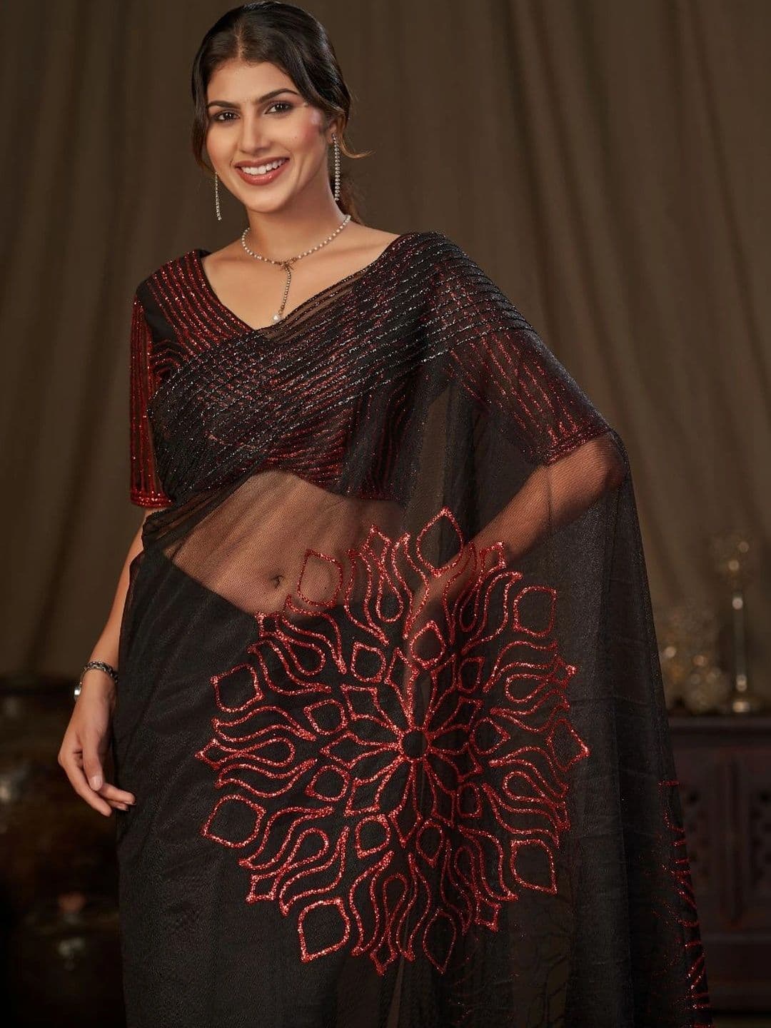 Parmila Fashion Embellished Sequinned Net Saree - view 1