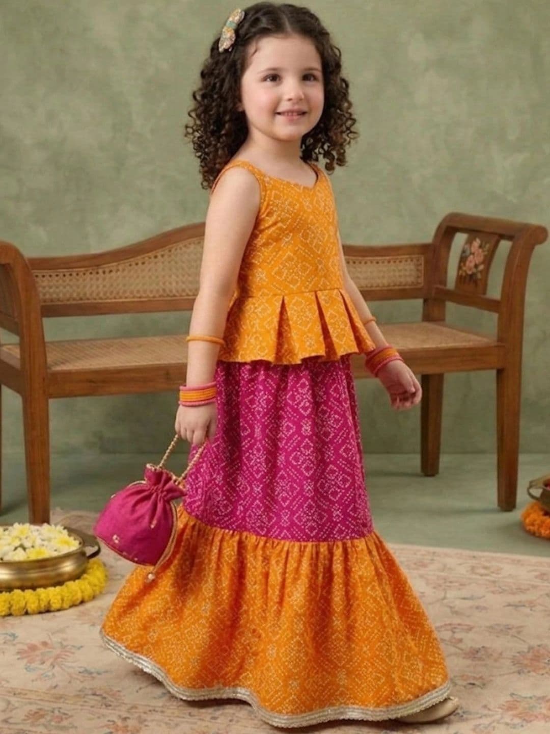 Sangria Girls Printed Ready to Wear Lehenga & thumbnail 2