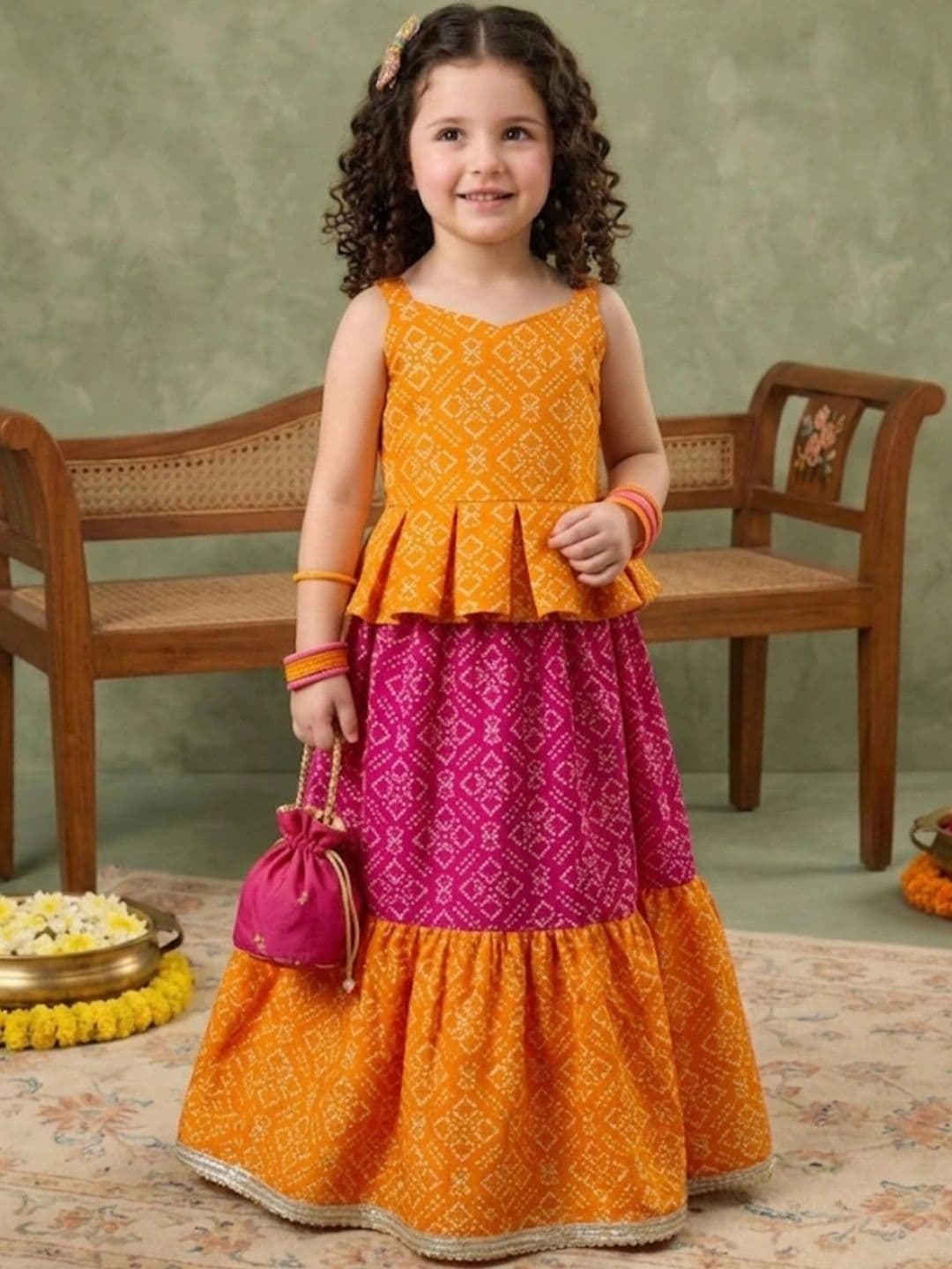 Sangria Girls Printed Ready to Wear Lehenga & - view 1