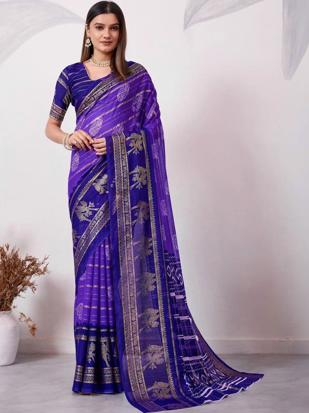 Pixie lane Women Zari Pure Georgette Paithani Saree - view 1