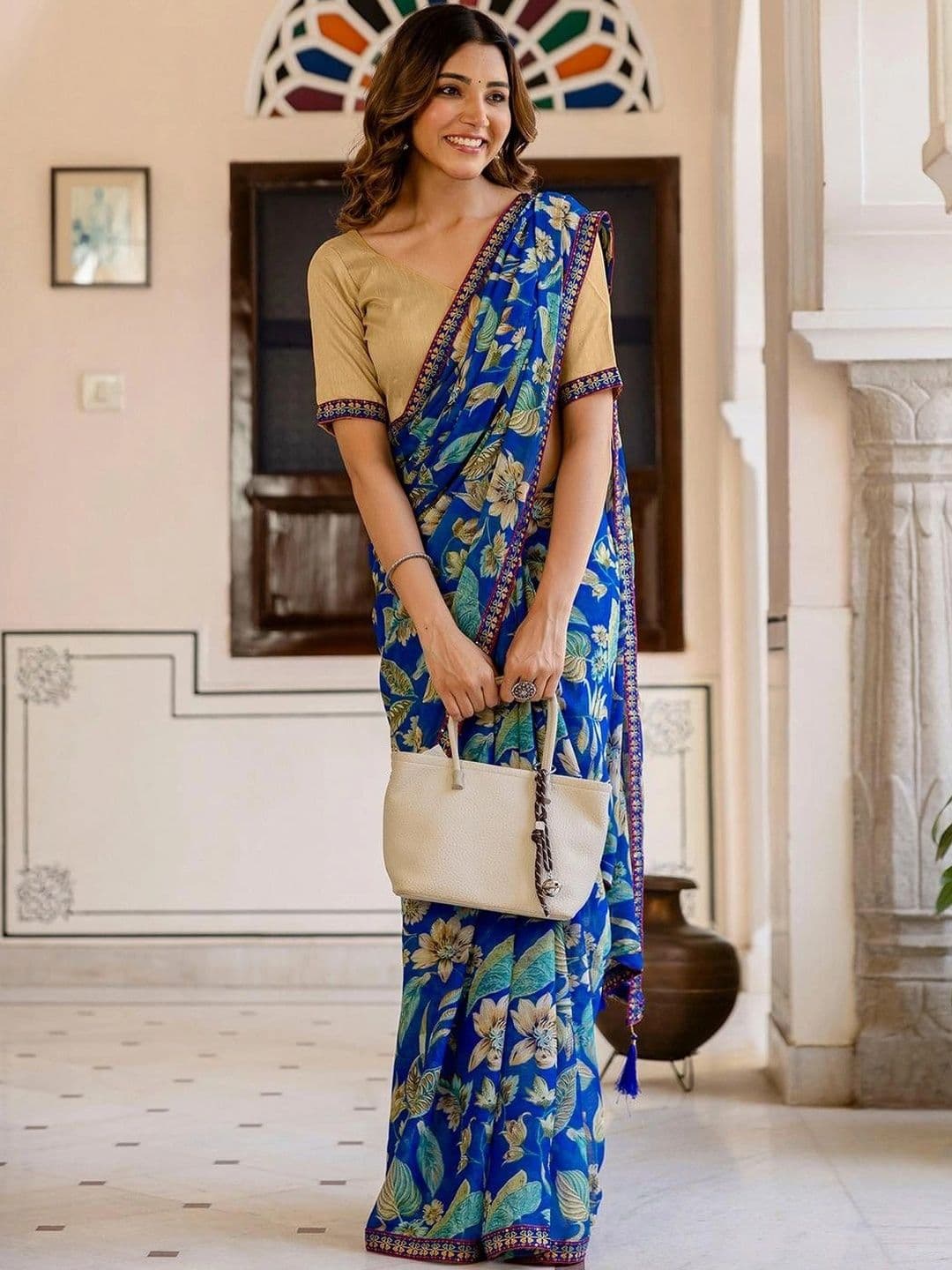 SANISA Floral Pure Chiffon Saree thumbnail 5