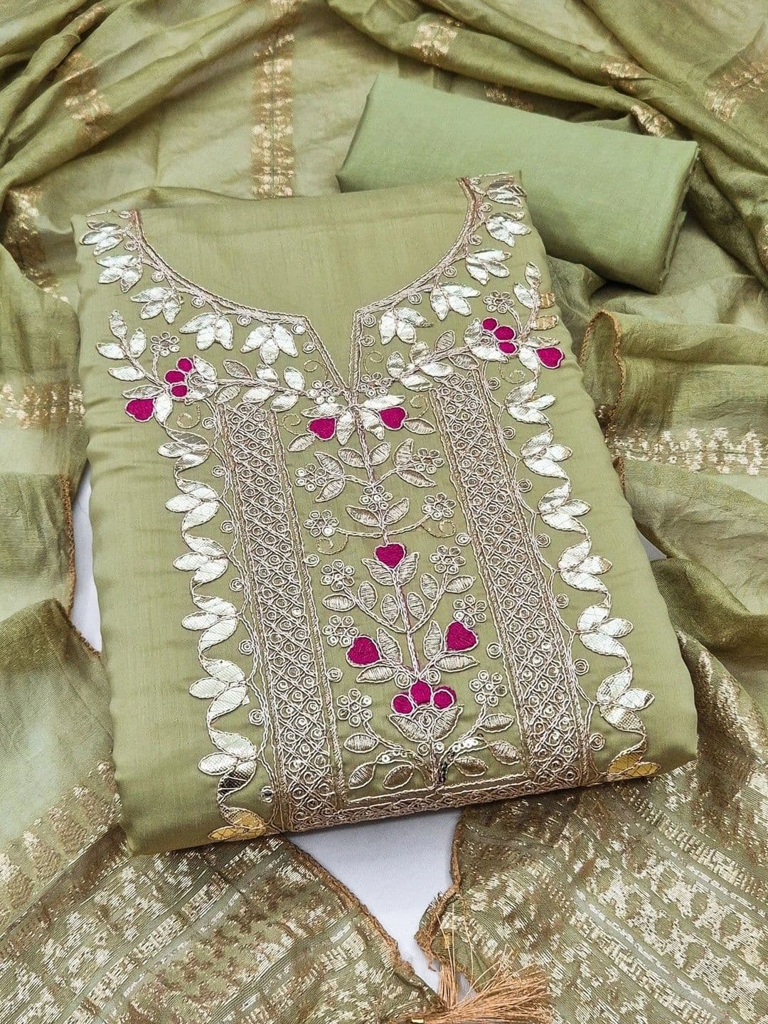 TAVAS Embroidered Pure Silk Unstitched Dress Material - view 1
