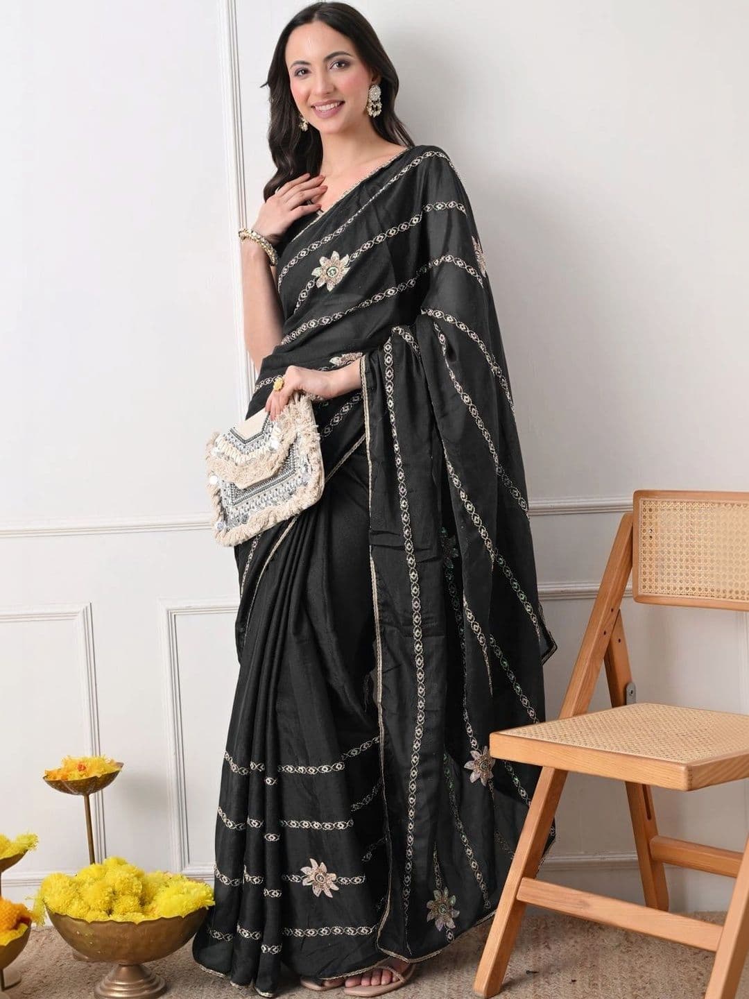KALINI Embellished Embroidered Poly Georgette Saree thumbnail 5