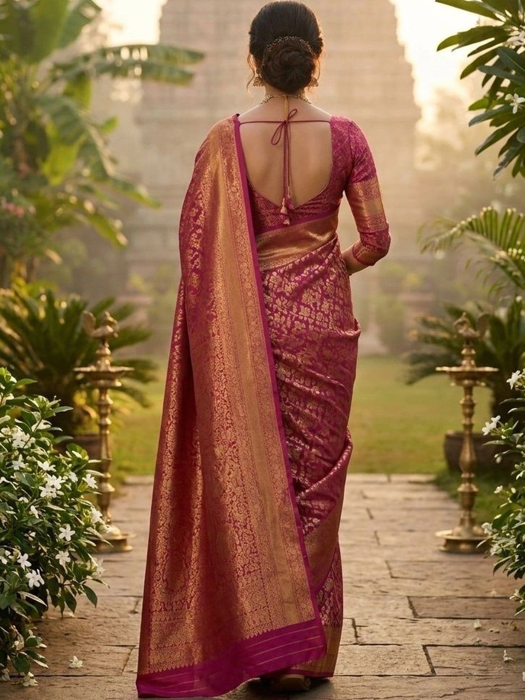 Owlsky Floral Zari Art Silk Kanjeevaram Saree thumbnail 3
