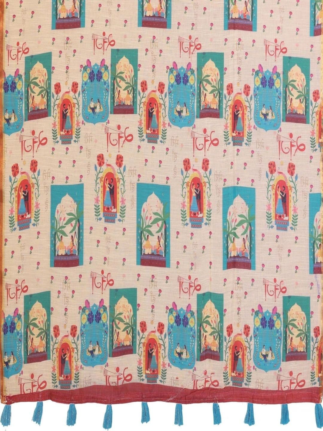 Pixie lane Women  Ethnic Motifs Zari Linen Blend Saree thumbnail 2