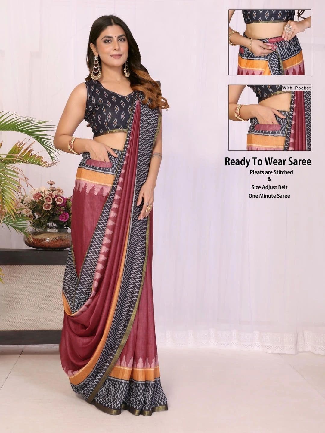 Pixie lane Zari Pure Linen Saree thumbnail 5