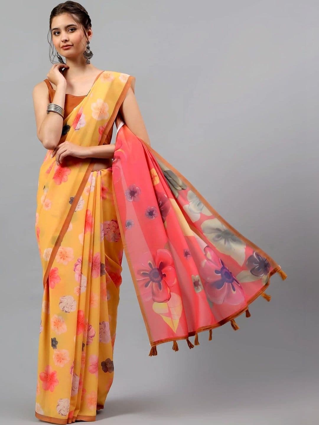 Pixie lane Floral Poly Georgette Saree - view 1