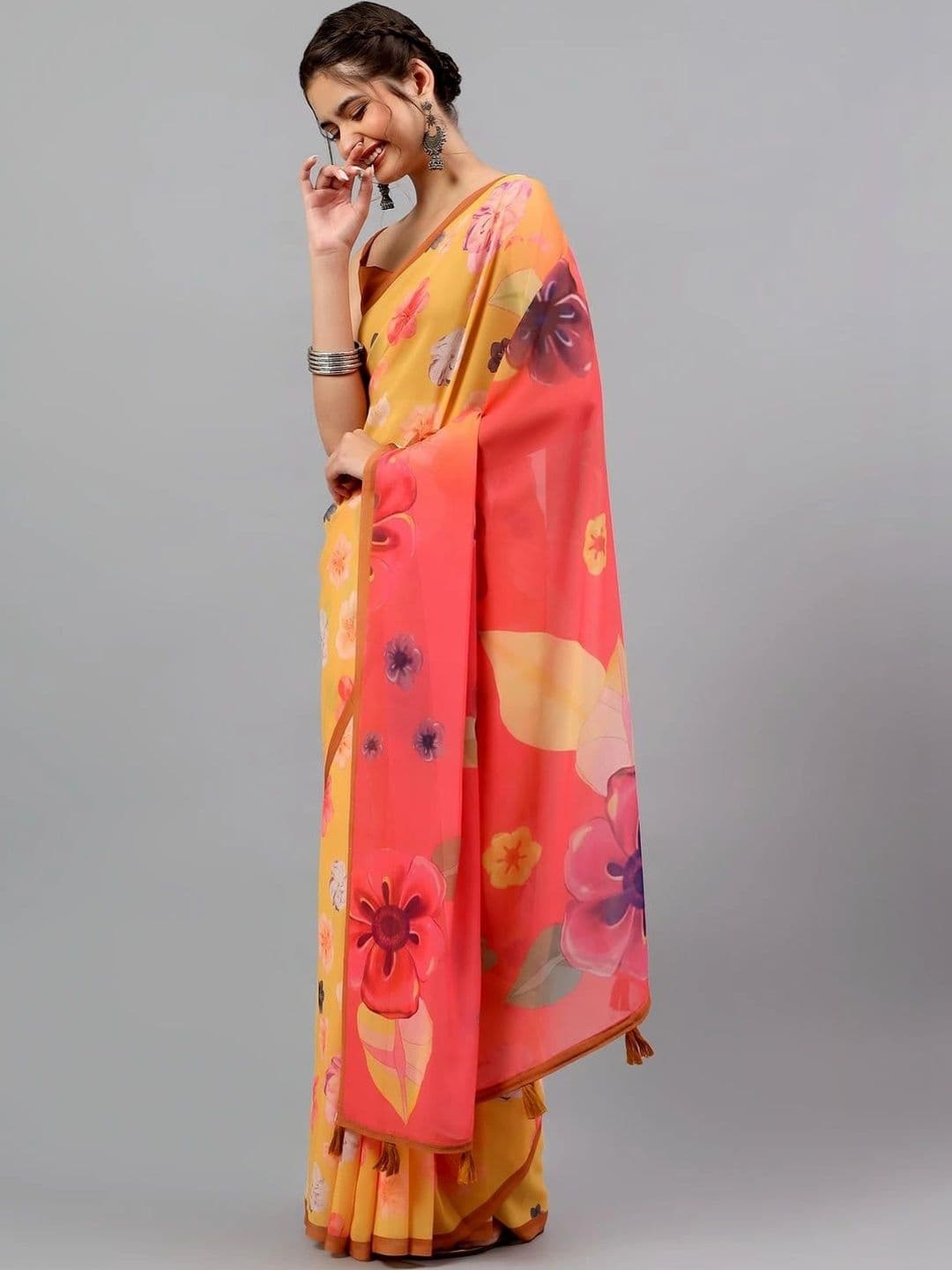 Pixie lane Floral Poly Georgette Saree thumbnail 7