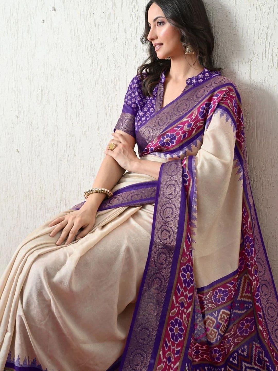 KALINI Silk Cotton Ikat Saree thumbnail 7