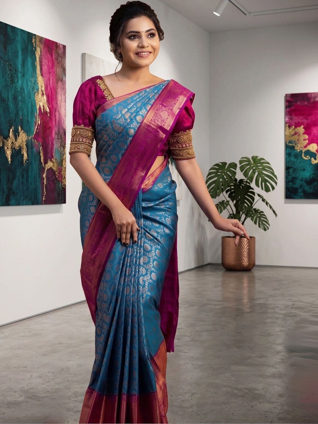 RUTVA FASHION Woven Design Zari Art Silk Banarasi Saree - view 1