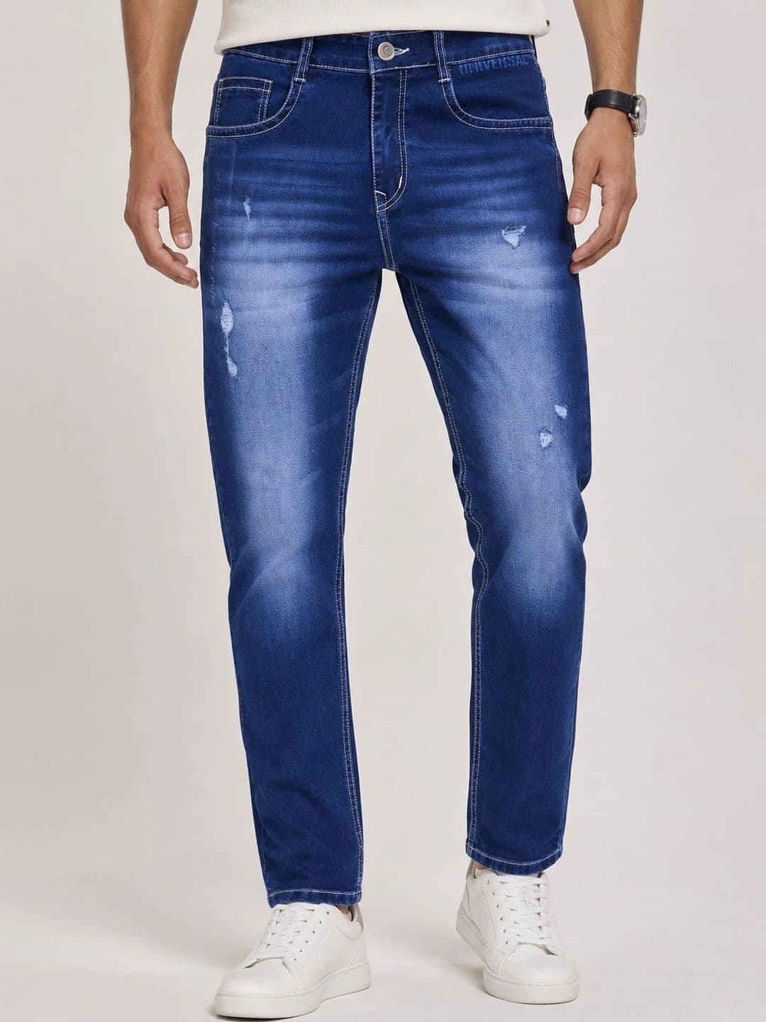 GEX Men Jean Regular Fit Mid-Rise Low Distress Coated Stretchable Jeans - view 1