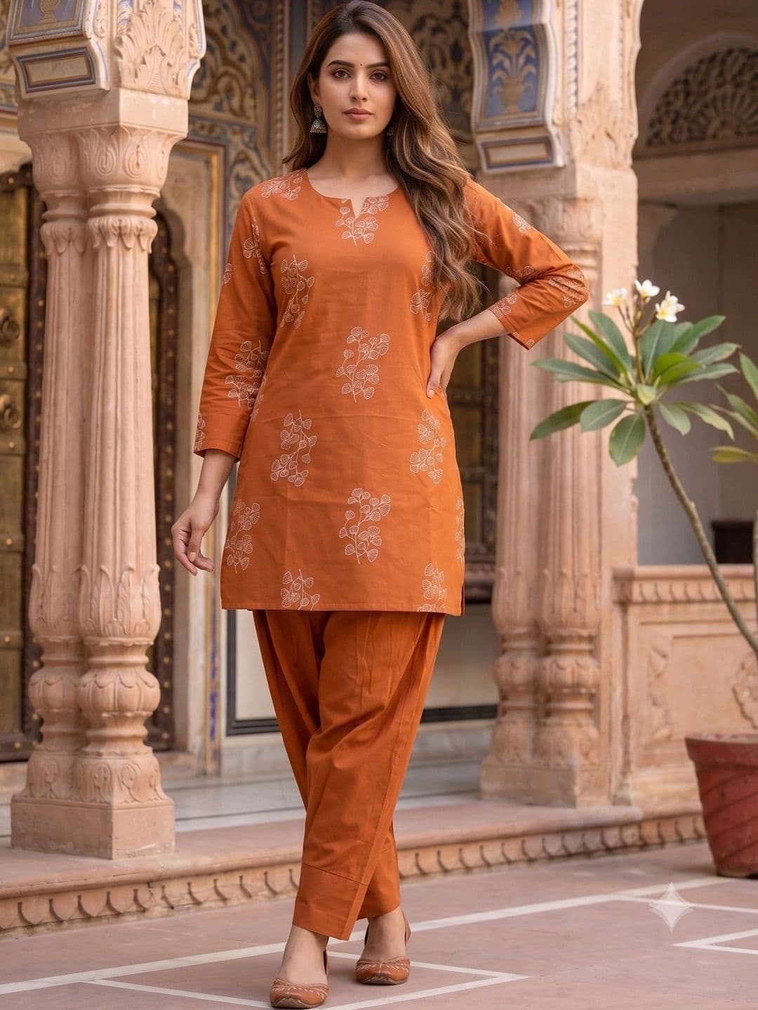 Bunkari Women Ethnic Motifs Printed Regular Pure Cotton Kurti with Patiala thumbnail 6