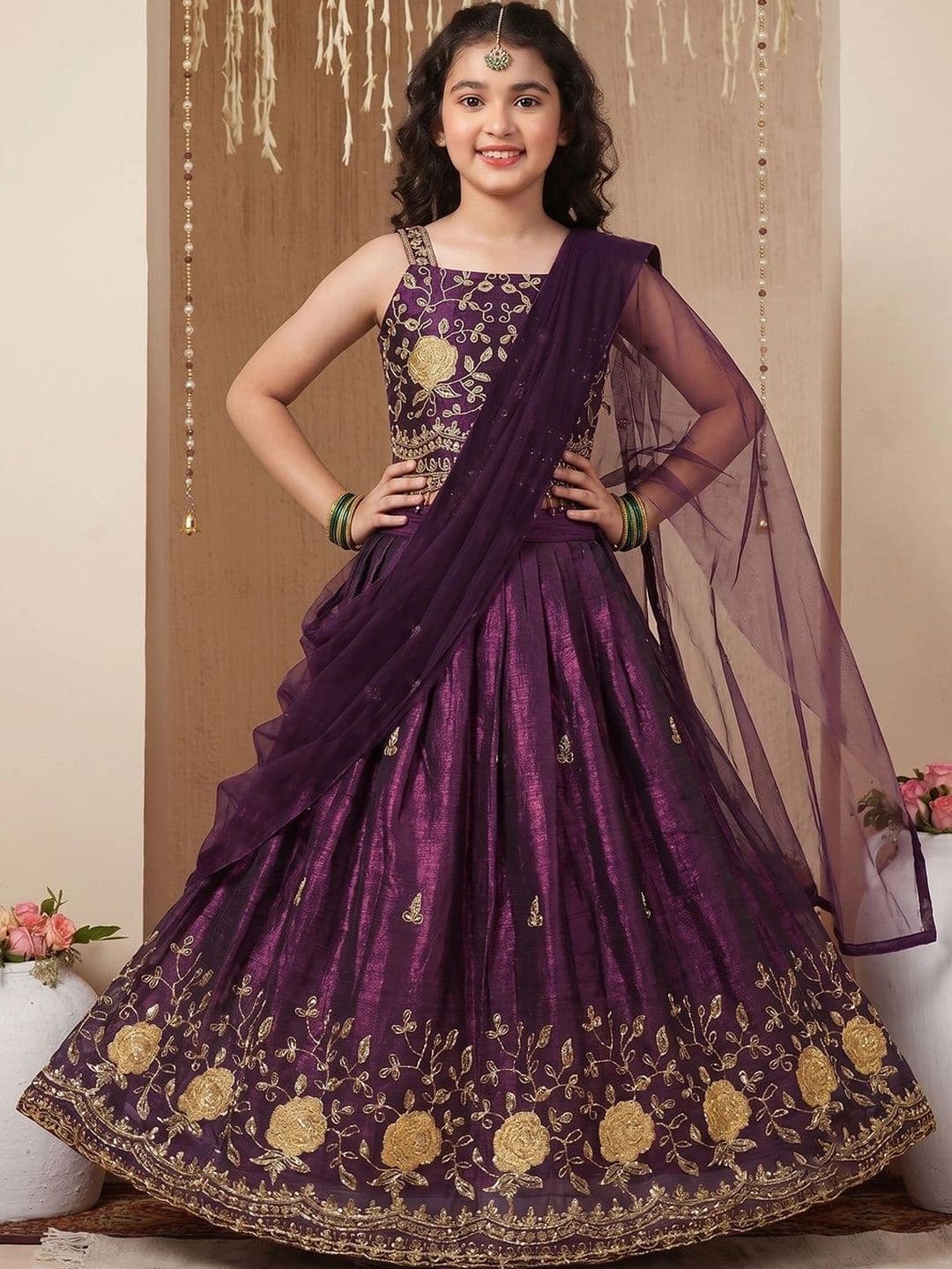 FASHION DREAM Girls Embroidered Mirror Work Ready to Wear Lehenga & Blouse With Dupatta - view 1