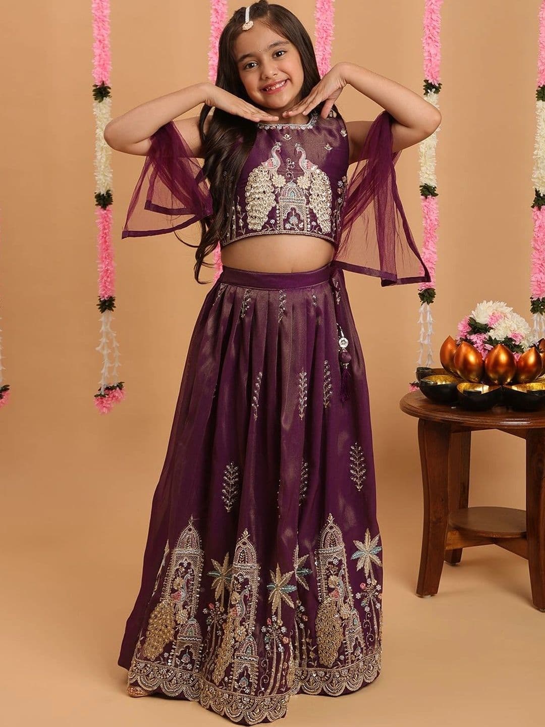 Tiny Kingdom Girls Embroidered Thread Work Ready to Wear Lehenga & Blouse With Dupatta thumbnail 6