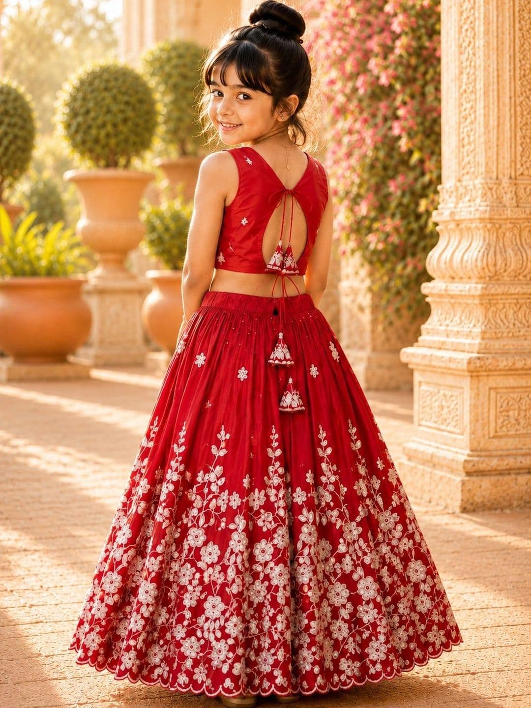 Sangria Girls Embroidered Thread Work Ready to Wear Lehenga thumbnail 3