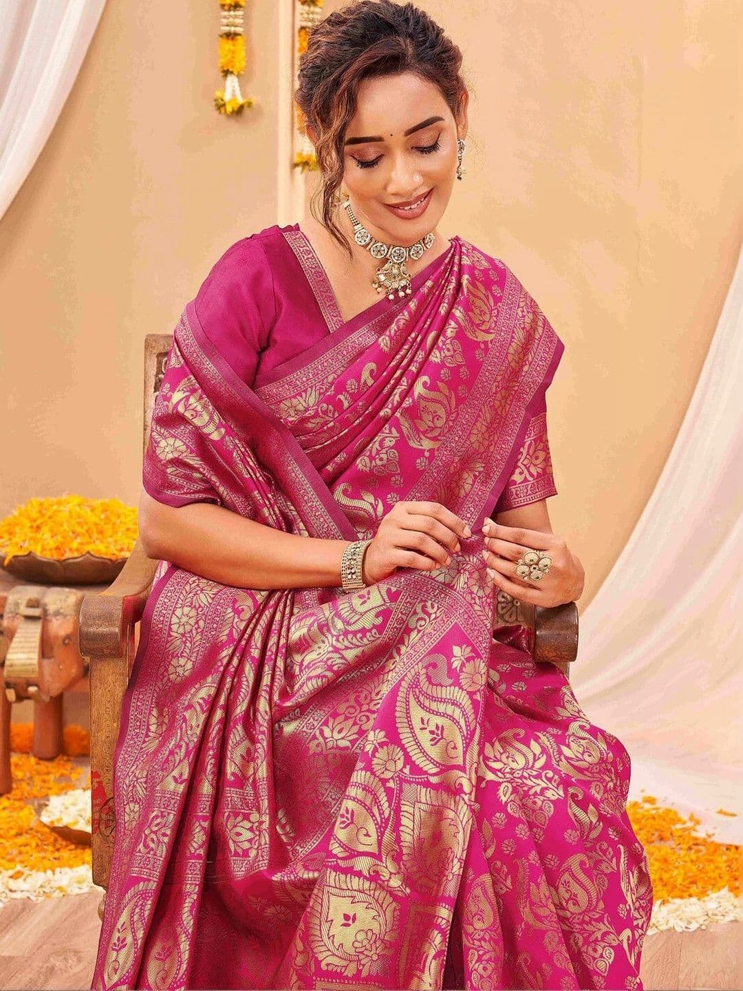KALINI Woven Design Zari Art Silk Fusion Banarasi Saree thumbnail 2