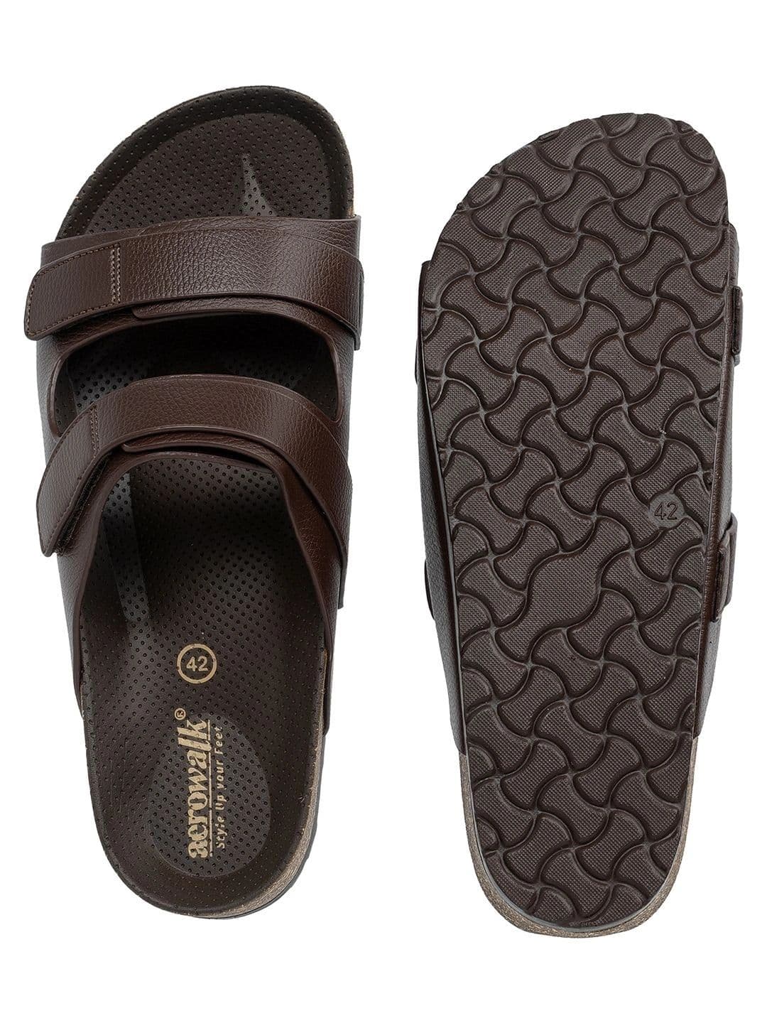 Aerowalk Men Brown Double-Strap Comfort Slide Sandals thumbnail 2