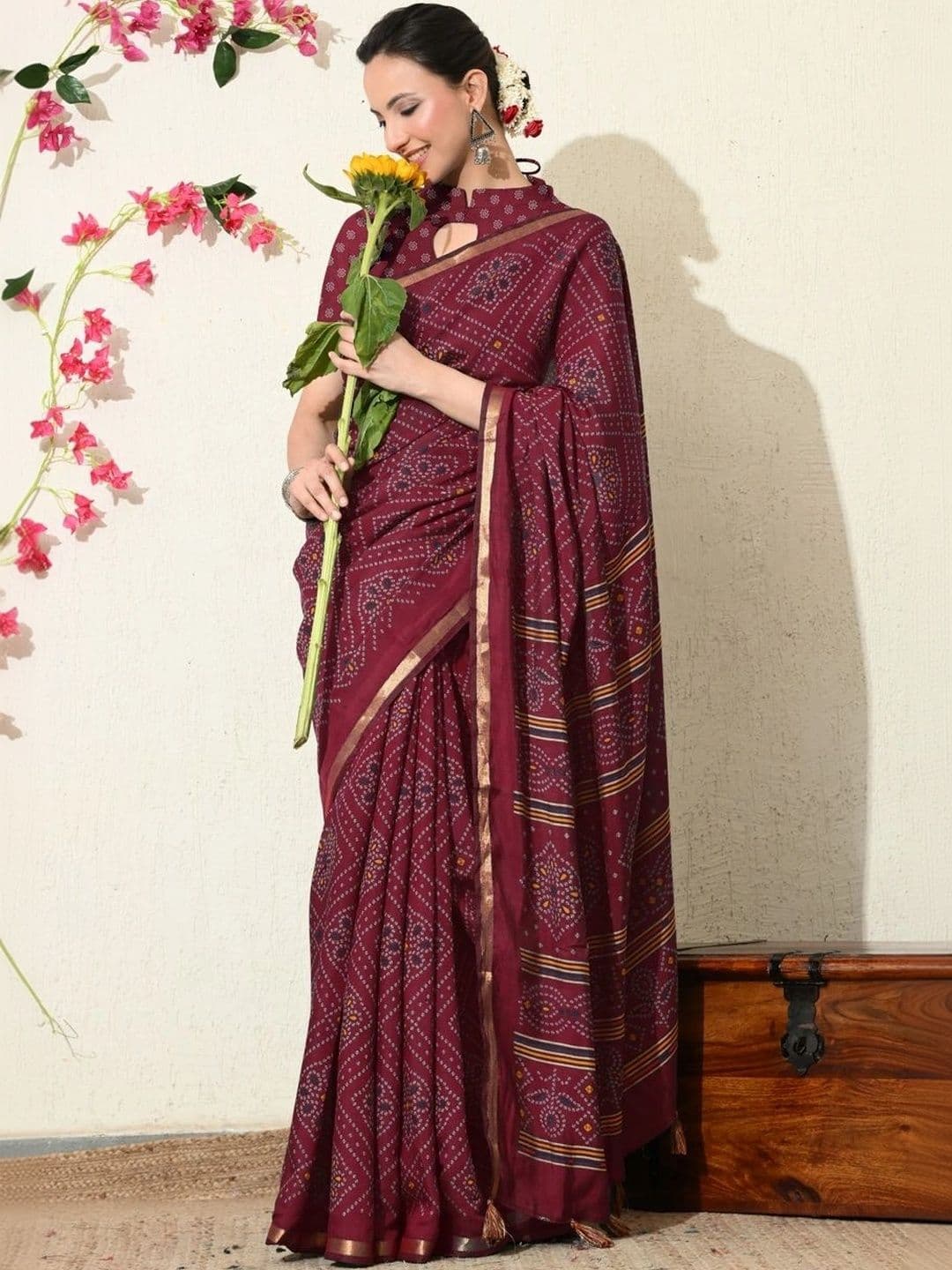 KALINI Women's Block Print Saree thumbnail 2