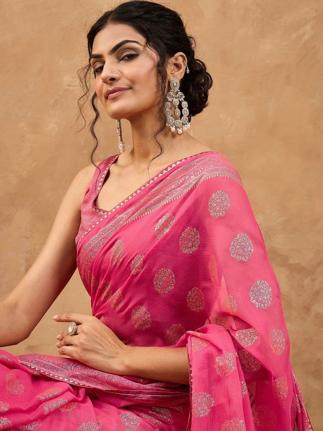 Sangria Embellished Zari Poly Chiffon Designer Chanderi Saree thumbnail 2