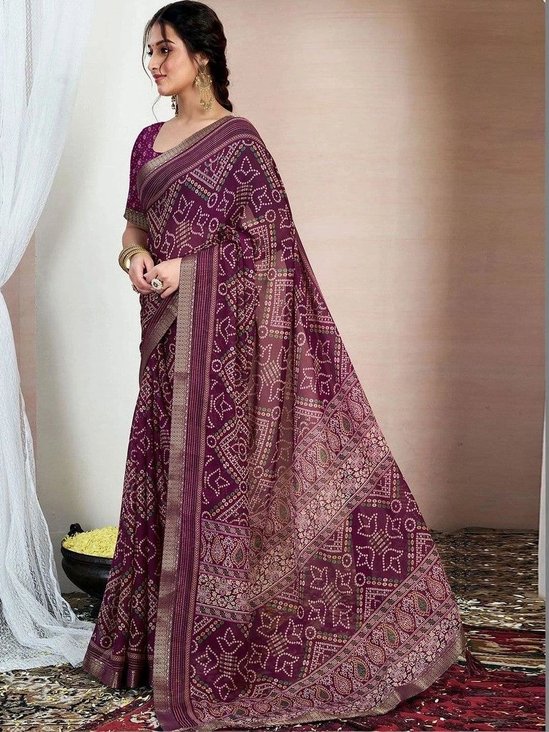 SANISA Bandhani Pure Chiffon Saree thumbnail 3